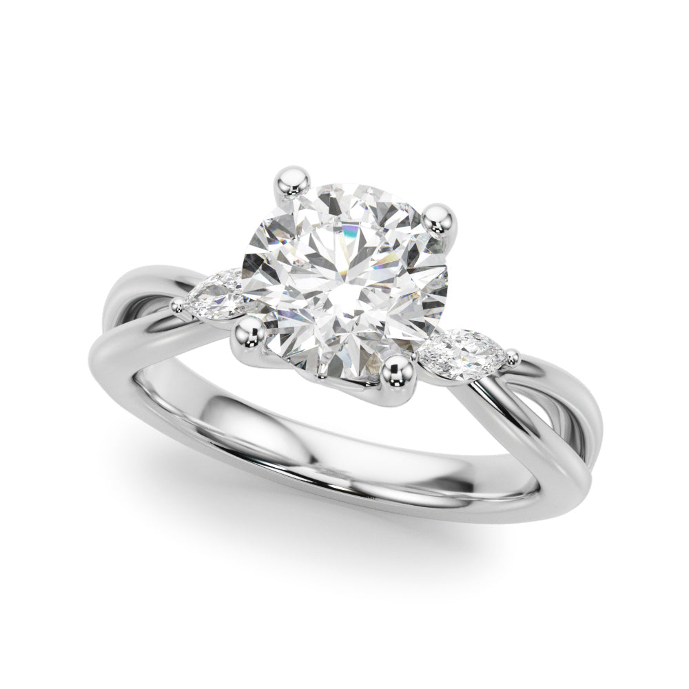 Resplendent Rd Center Mq Sides Round Diamond Engagement Ring — 9K/18K Gold & Platinum