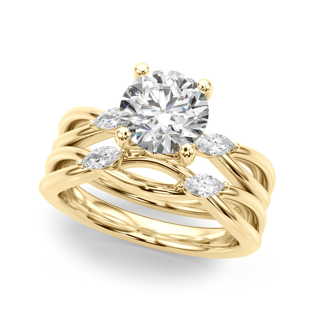 Resplendent Rd Center Mq Sides Round Diamond Engagement Ring — 9K/18K Gold & Platinum