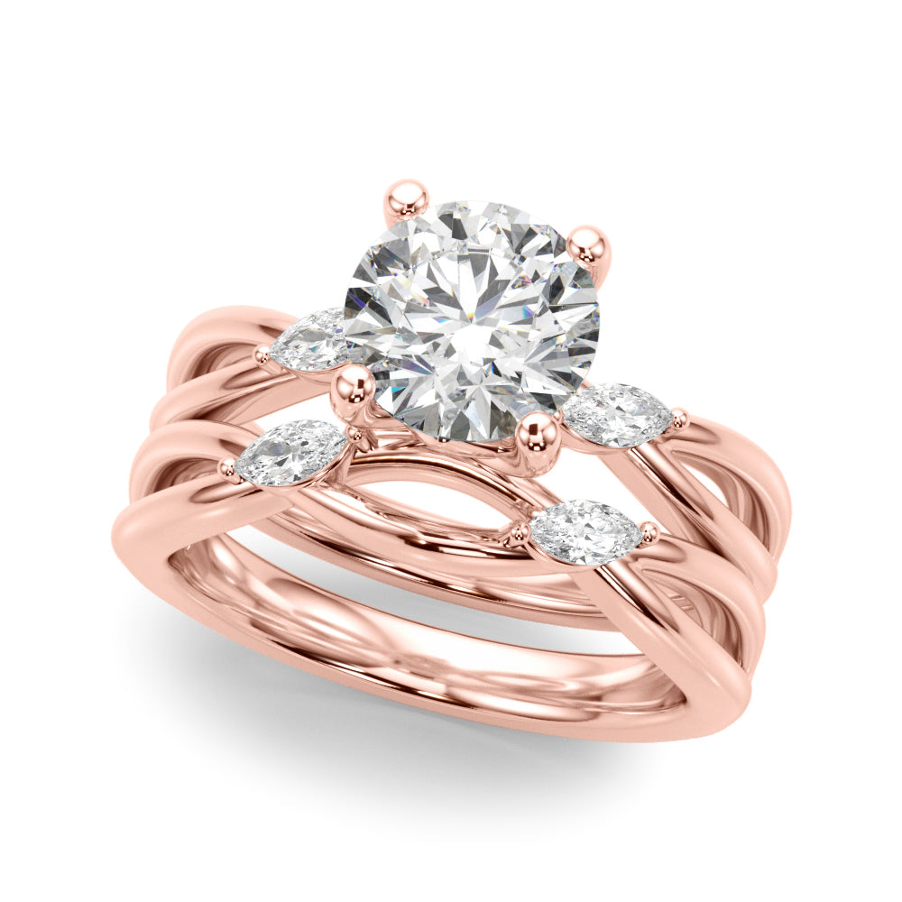 Resplendent Rd Center Mq Sides Round Diamond Engagement Ring — 9K/18K Gold & Platinum