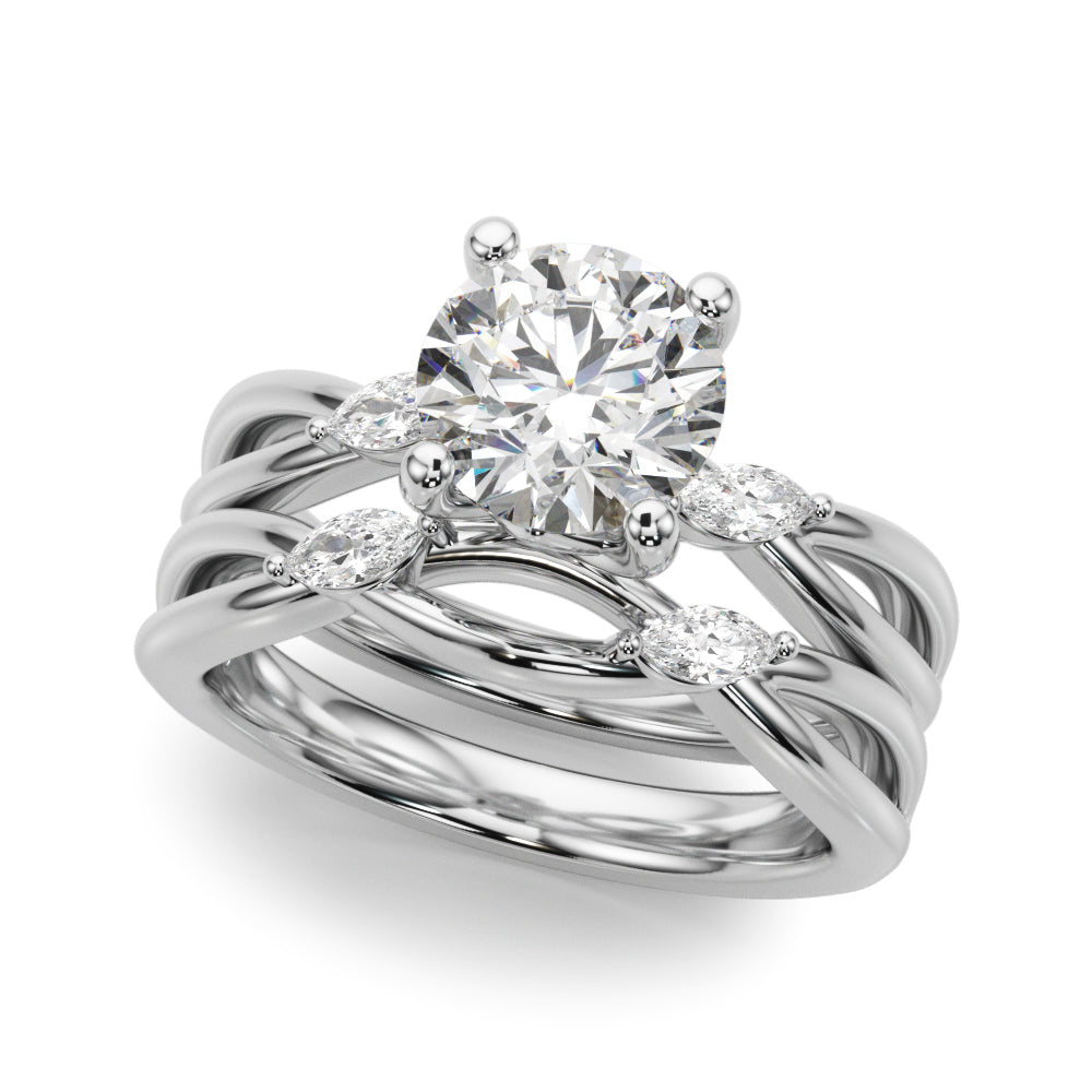 Resplendent Rd Center Mq Sides Round Diamond Engagement Ring — 9K/18K Gold & Platinum
