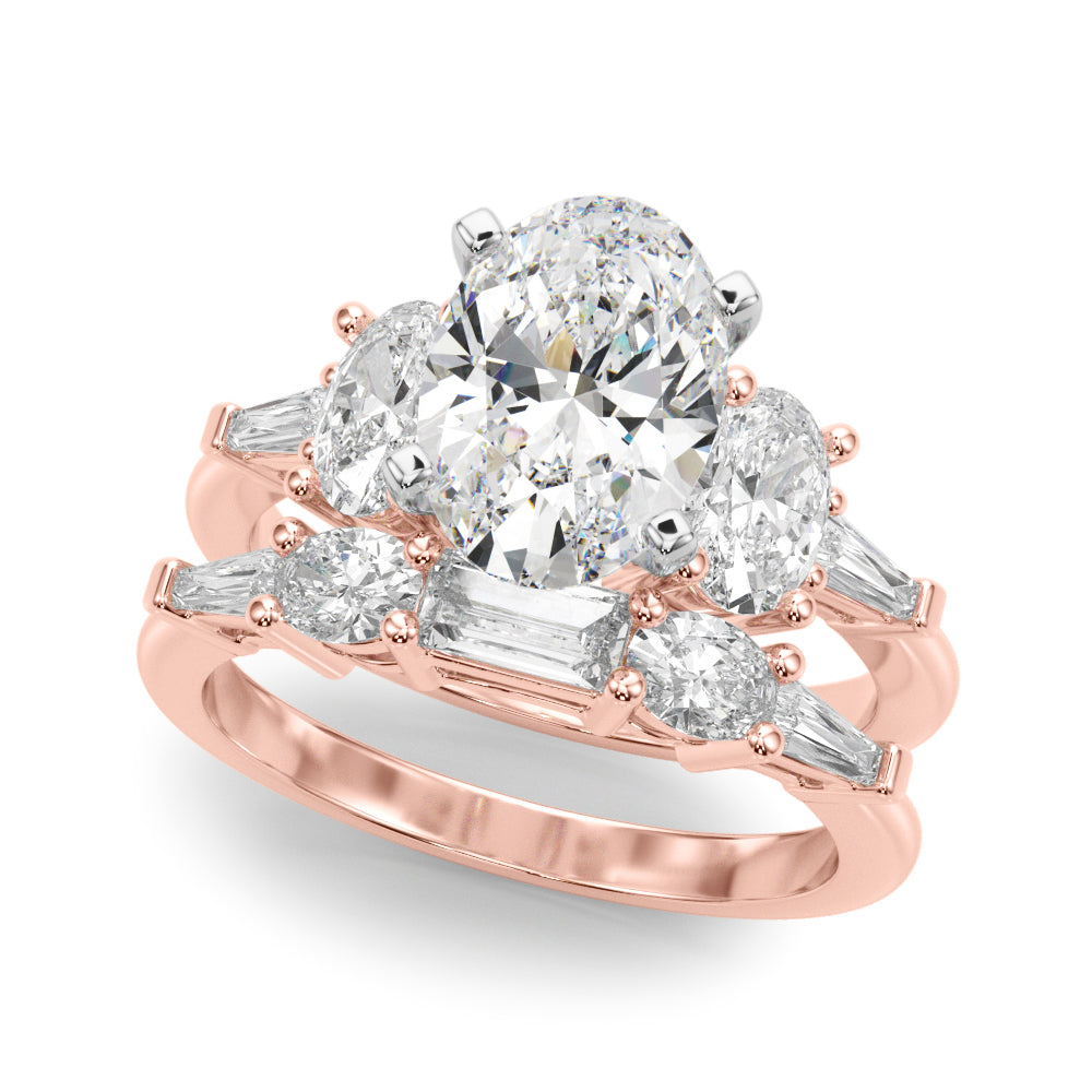 Iconic Tapered Baguette Sides Oval Diamond Engagement Ring — 9K/18K Gold & Platinum