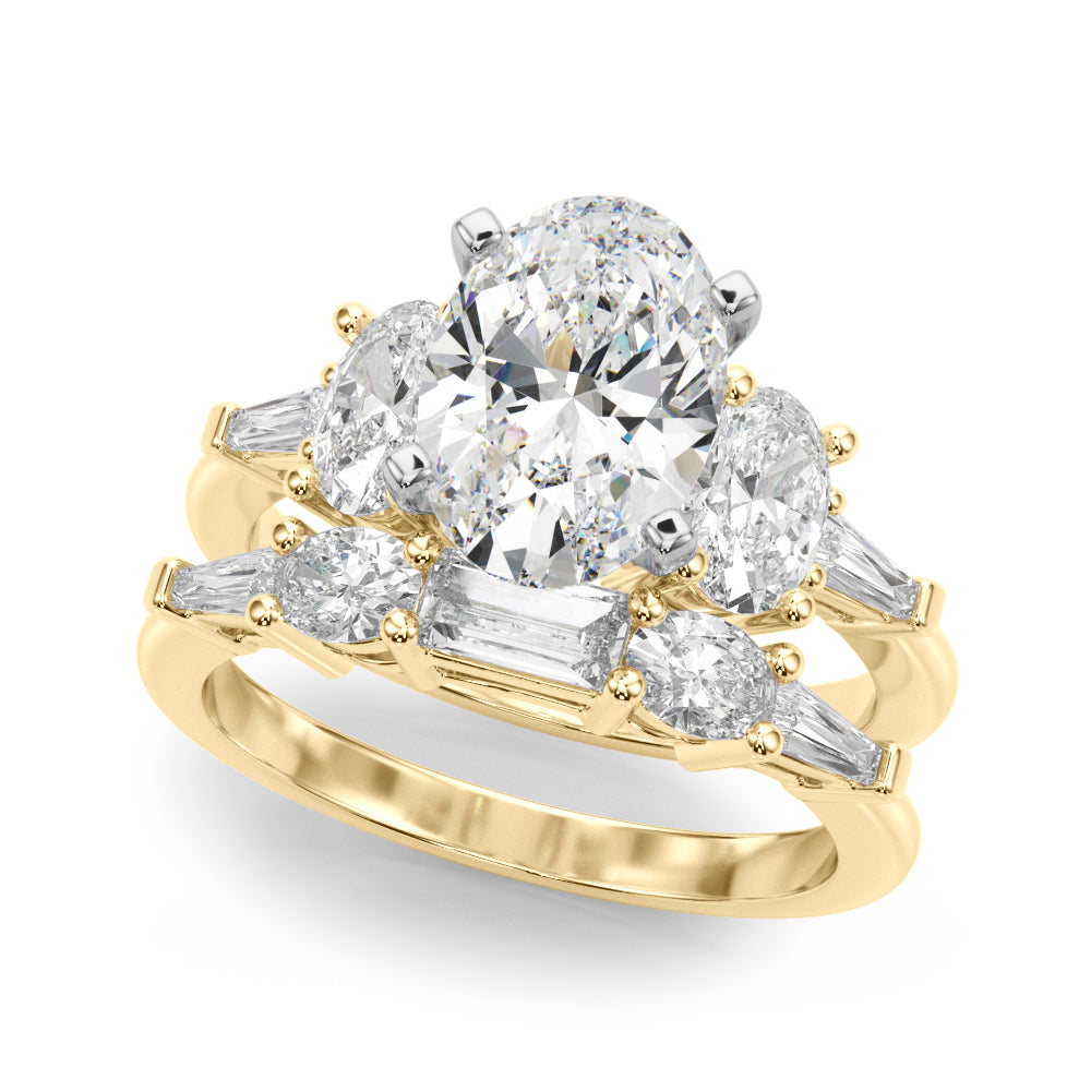 Iconic Tapered Baguette Sides Oval Diamond Engagement Ring — 9K/18K Gold & Platinum
