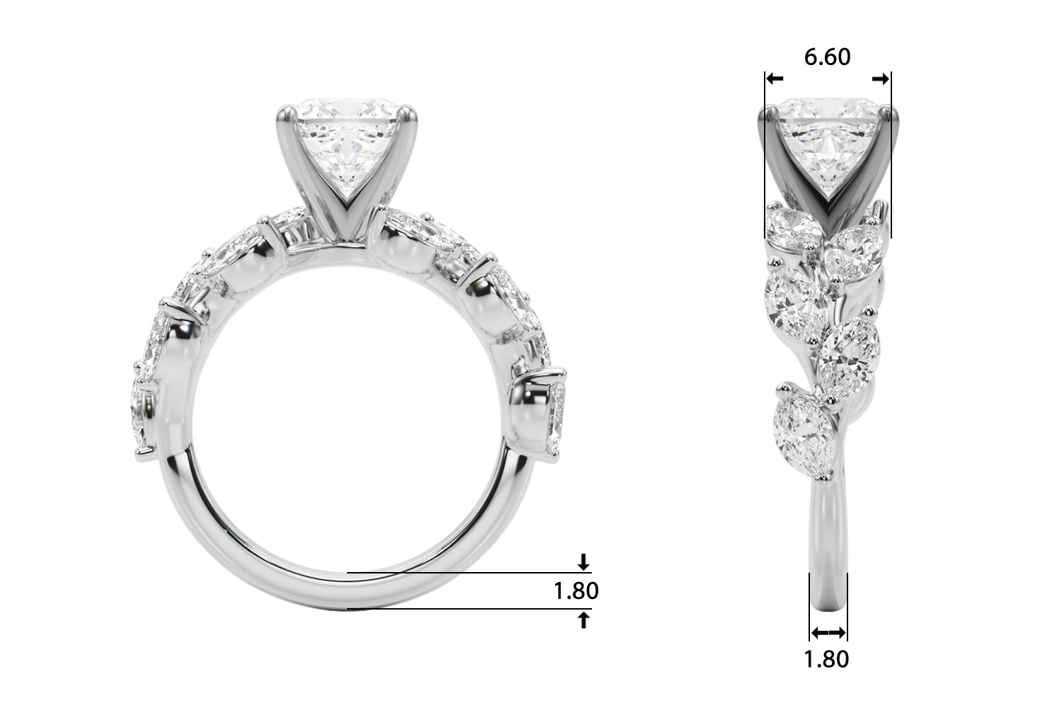 Signature Leaf Engagement Ring Marquise Diamond Engagement Ring — 9K/18K Gold & Platinum