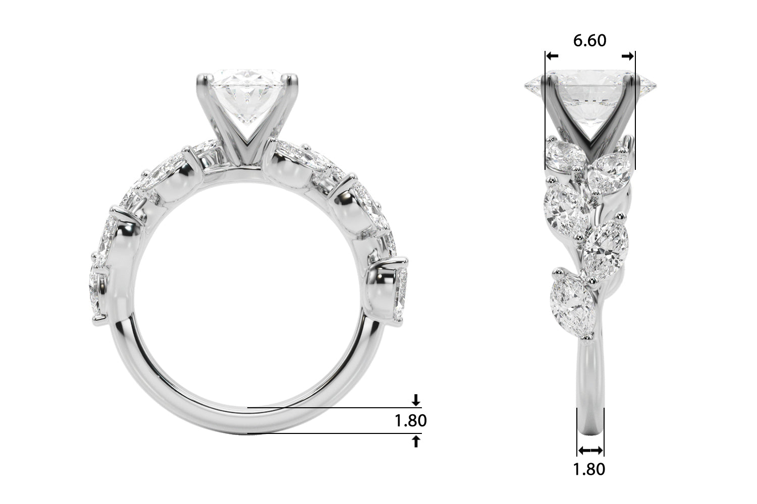 Signature Leaf Engagement Ring Marquise Diamond Engagement Ring — 9K/18K Gold & Platinum