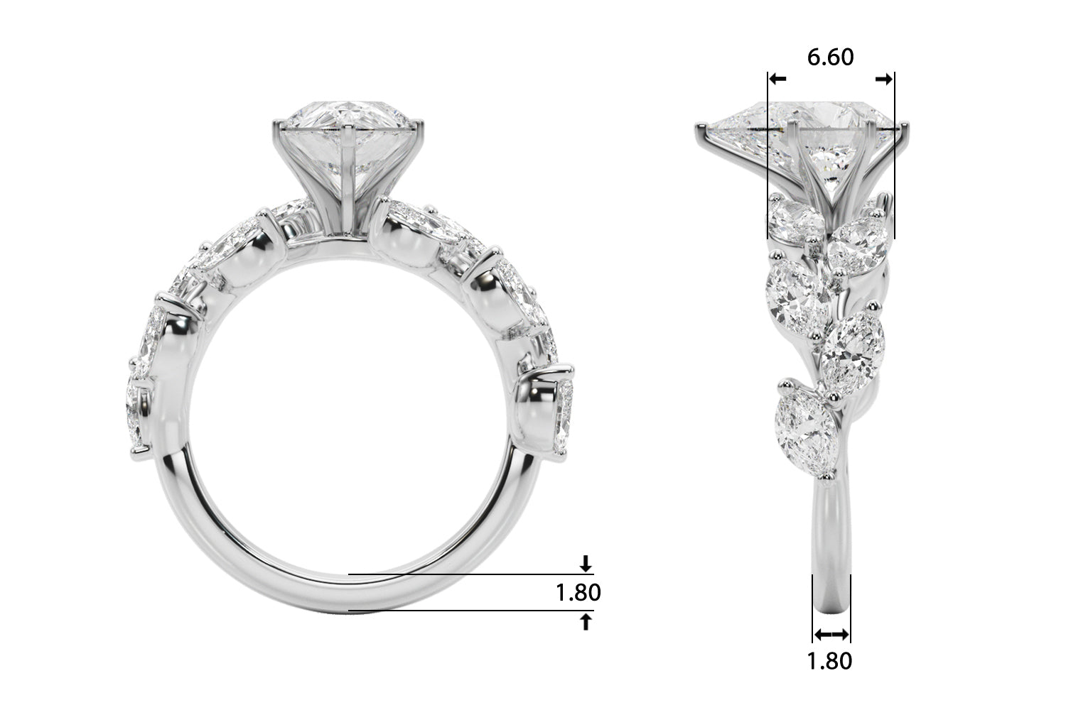 Signature Leaf Engagement Ring Marquise Diamond Engagement Ring — 9K/18K Gold & Platinum