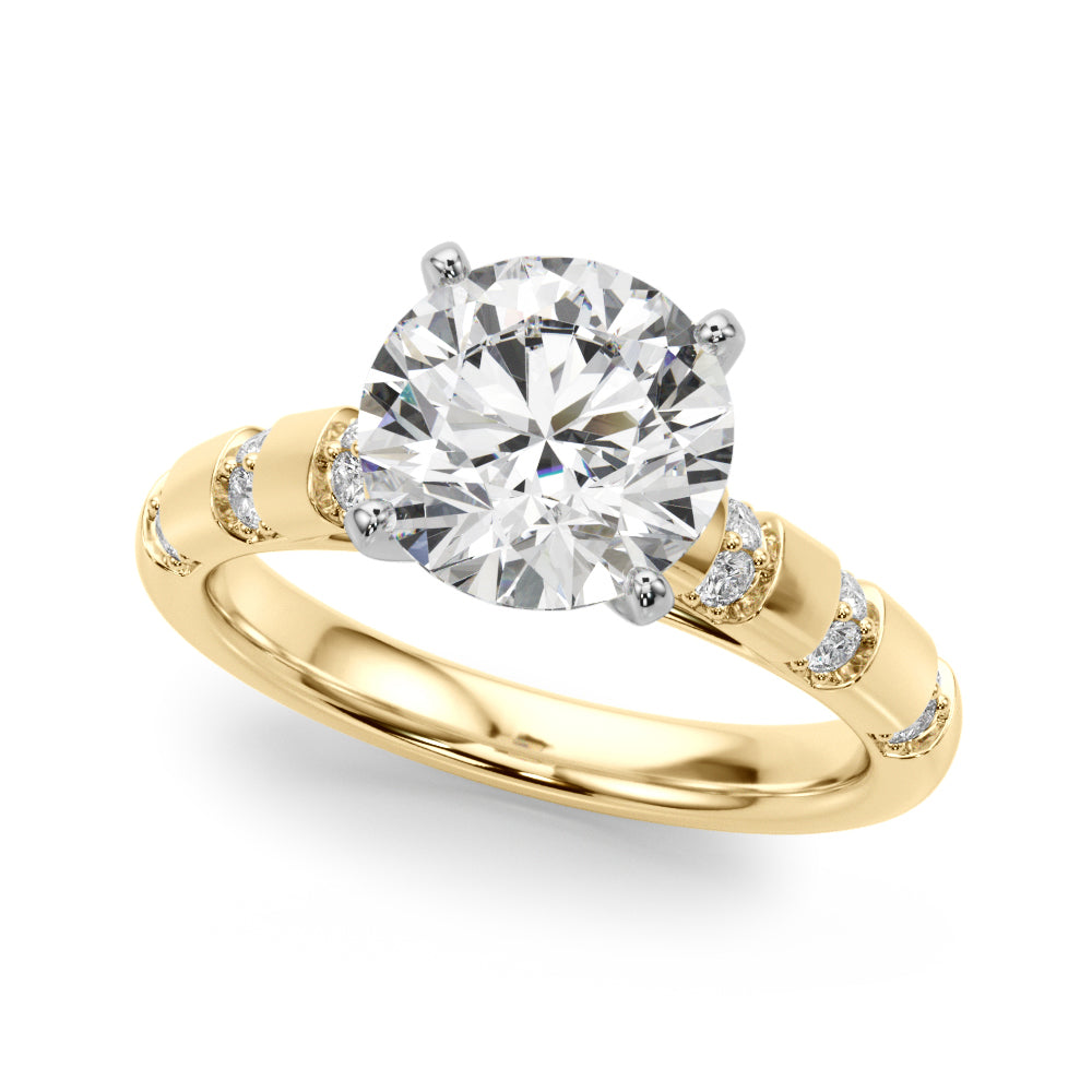 Artisan Sidestone Round Diamond Engagement Ring — 9K/18K Gold & Platinum