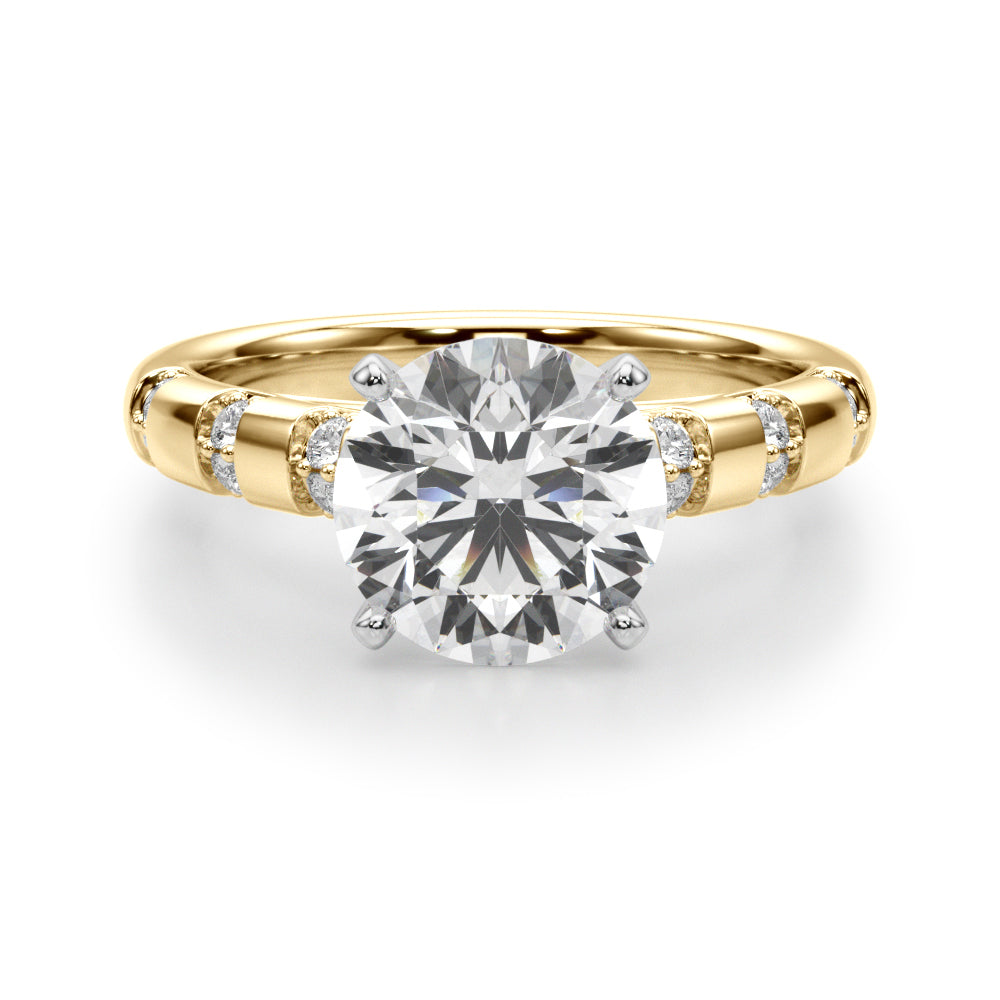 Artisan Sidestone Round Diamond Engagement Ring — 9K/18K Gold & Platinum