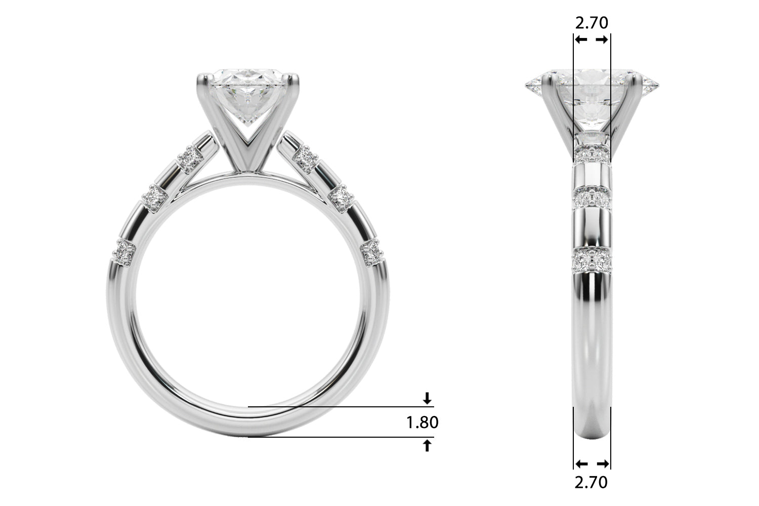 Artisan Sidestone Round Diamond Engagement Ring — 9K/18K Gold & Platinum