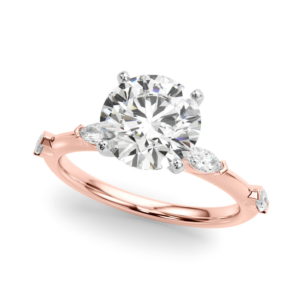 Sculpted Sidestone Marquise Diamond Engagement Ring — 9K/18K Gold & Platinum