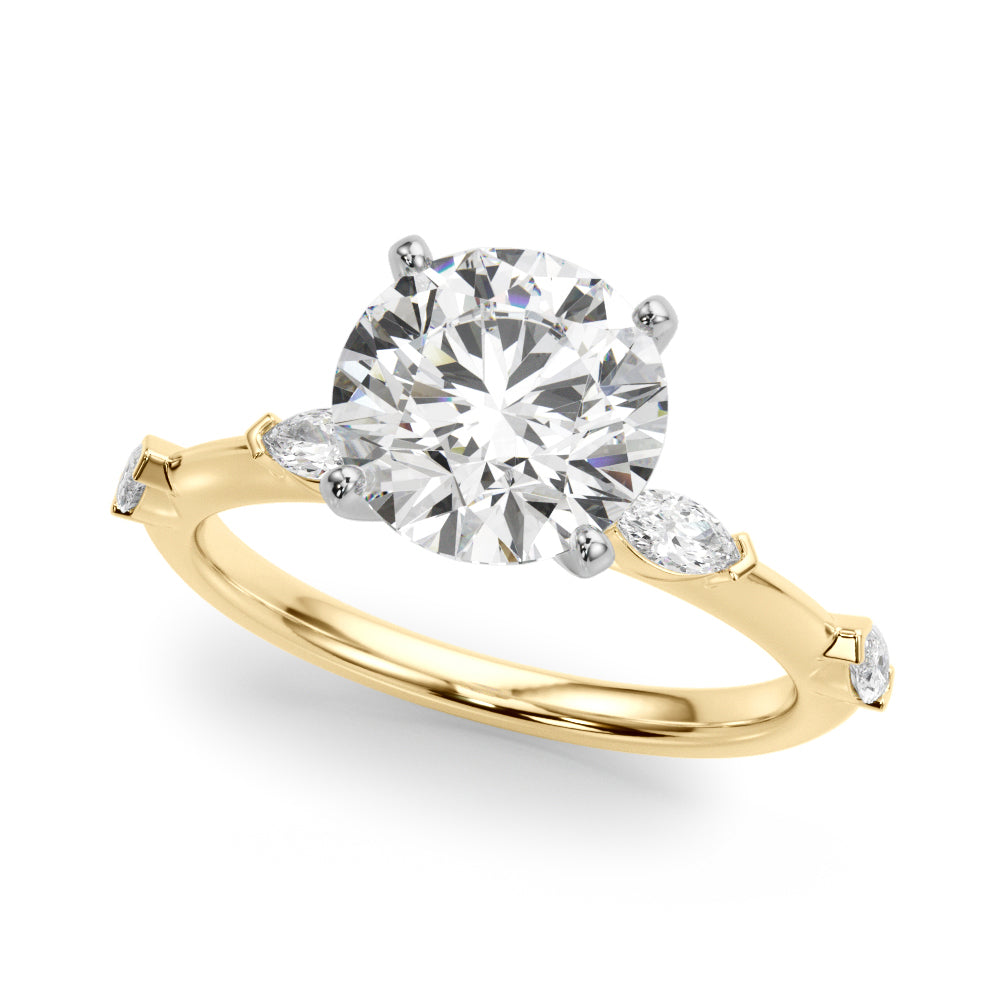 Sculpted Sidestone Marquise Diamond Engagement Ring — 9K/18K Gold & Platinum