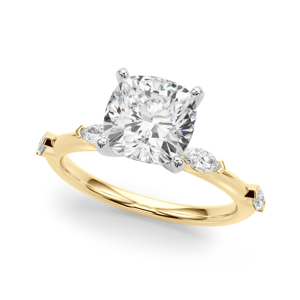 Sculpted Sidestone Marquise Diamond Engagement Ring — 9K/18K Gold & Platinum
