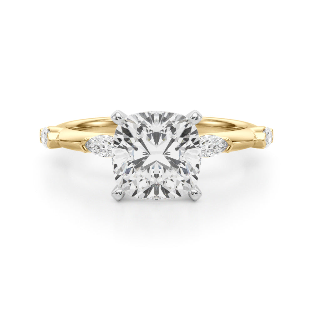 Sculpted Sidestone Marquise Diamond Engagement Ring — 9K/18K Gold & Platinum