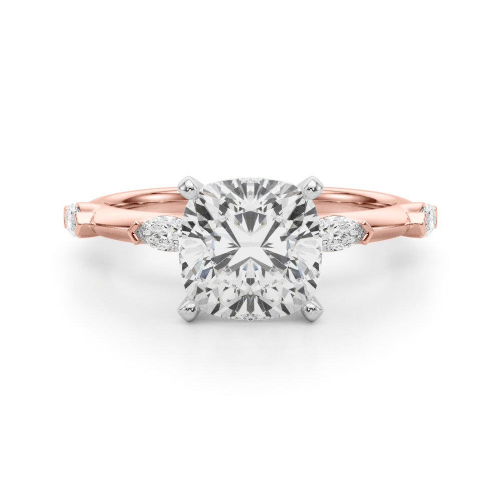 Sculpted Sidestone Marquise Diamond Engagement Ring — 9K/18K Gold & Platinum