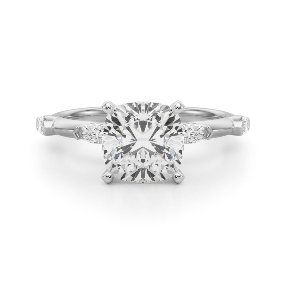 Sculpted Sidestone Marquise Diamond Engagement Ring — 9K/18K Gold & Platinum