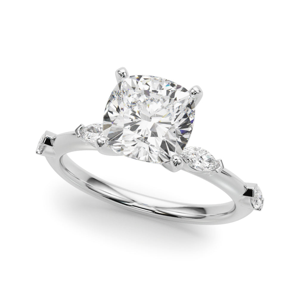 Sculpted Sidestone Marquise Diamond Engagement Ring — 9K/18K Gold & Platinum
