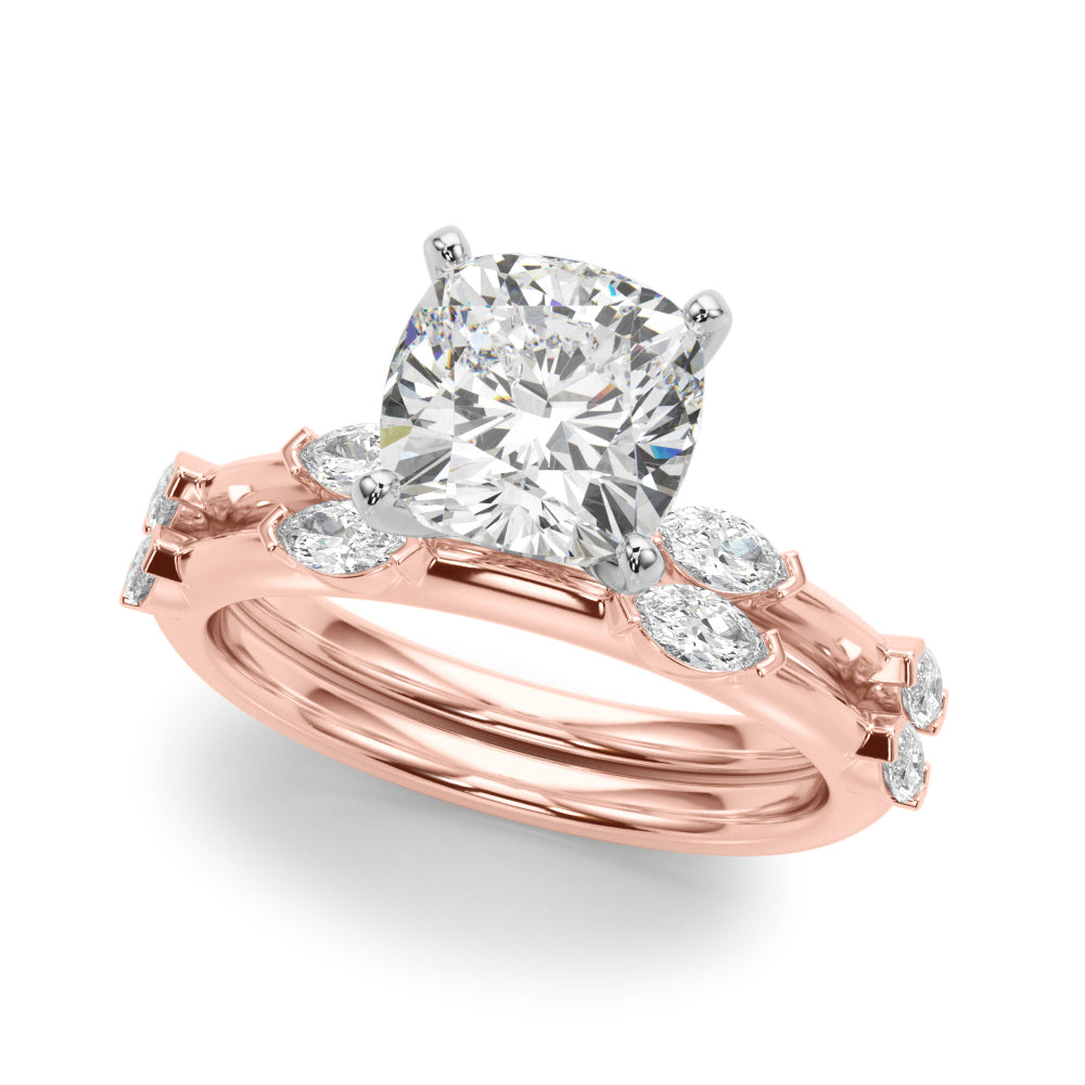 Sculpted Sidestone Marquise Diamond Engagement Ring — 9K/18K Gold & Platinum