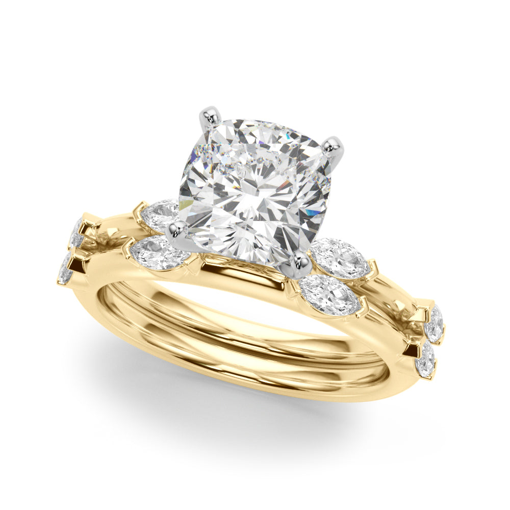 Sculpted Sidestone Marquise Diamond Engagement Ring — 9K/18K Gold & Platinum