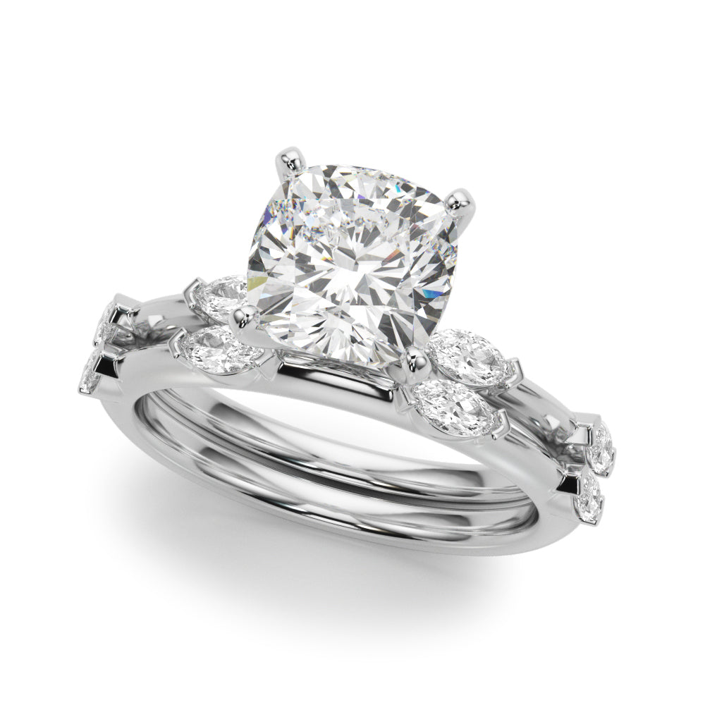 Sculpted Sidestone Marquise Diamond Engagement Ring — 9K/18K Gold & Platinum
