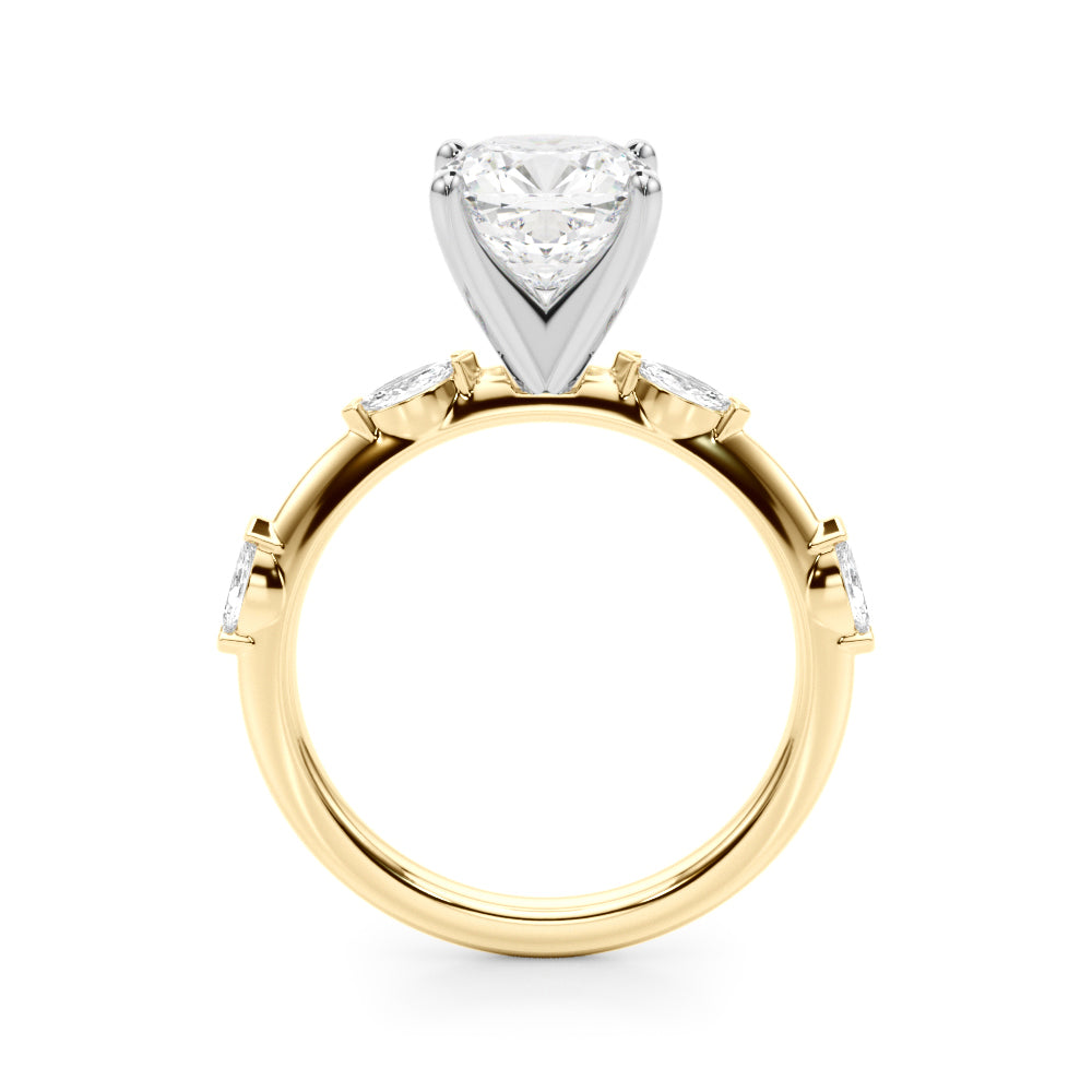 Sculpted Sidestone Marquise Diamond Engagement Ring — 9K/18K Gold & Platinum