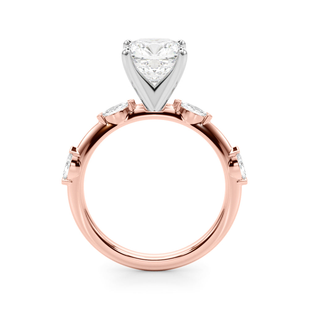 Sculpted Sidestone Marquise Diamond Engagement Ring — 9K/18K Gold & Platinum