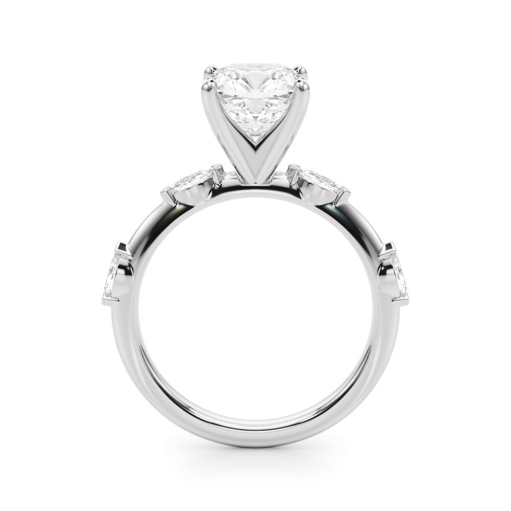 Sculpted Sidestone Marquise Diamond Engagement Ring — 9K/18K Gold & Platinum