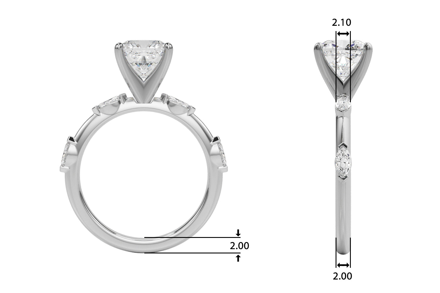 Sculpted Sidestone Marquise Diamond Engagement Ring — 9K/18K Gold & Platinum