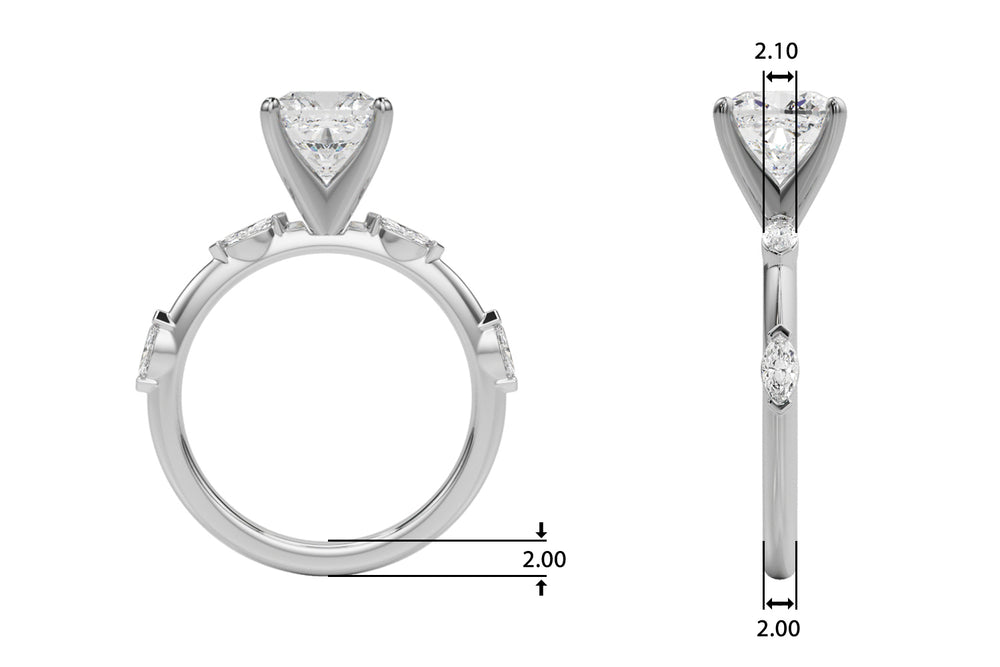 Sculpted Sidestone Marquise Diamond Engagement Ring — 9K/18K Gold & Platinum