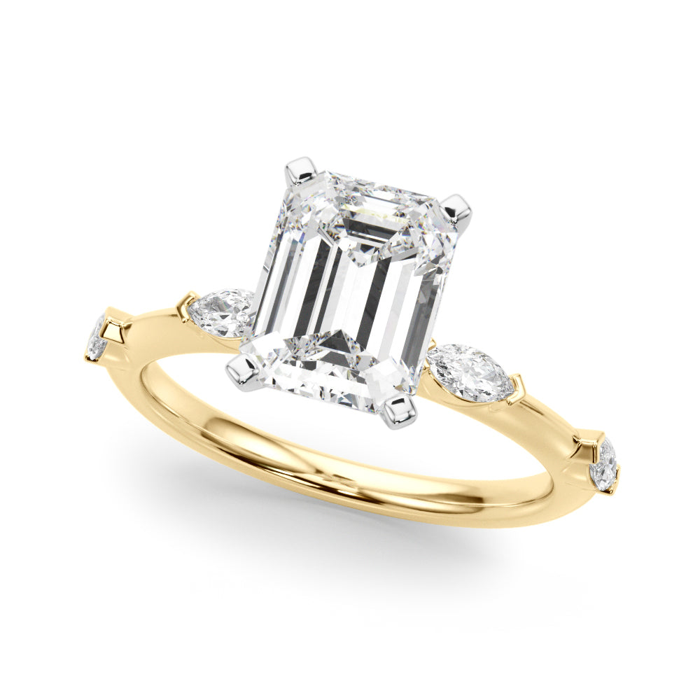 Sculpted Sidestone Marquise Diamond Engagement Ring — 9K/18K Gold & Platinum