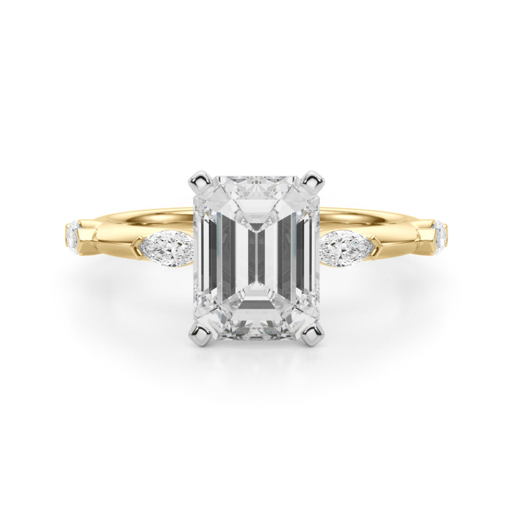 Sculpted Sidestone Marquise Diamond Engagement Ring — 9K/18K Gold & Platinum