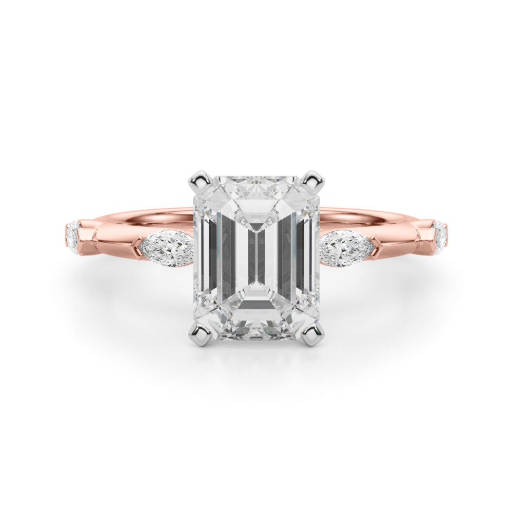 Sculpted Sidestone Marquise Diamond Engagement Ring — 9K/18K Gold & Platinum