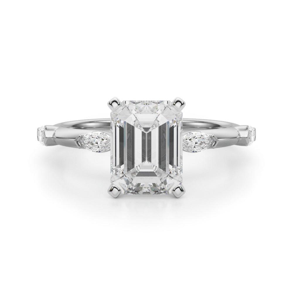 Sculpted Sidestone Marquise Diamond Engagement Ring — 9K/18K Gold & Platinum