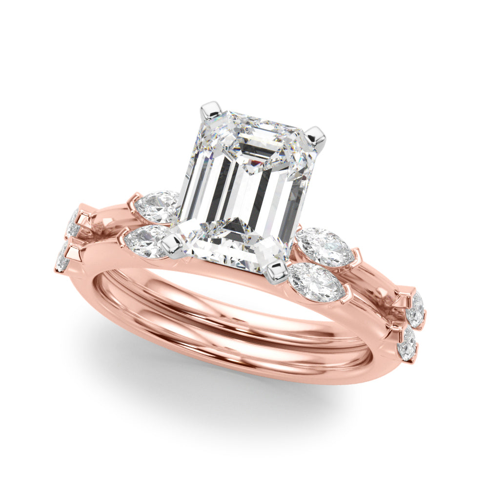 Sculpted Sidestone Marquise Diamond Engagement Ring — 9K/18K Gold & Platinum