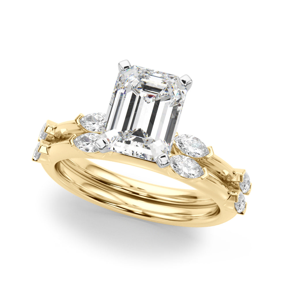 Sculpted Sidestone Marquise Diamond Engagement Ring — 9K/18K Gold & Platinum