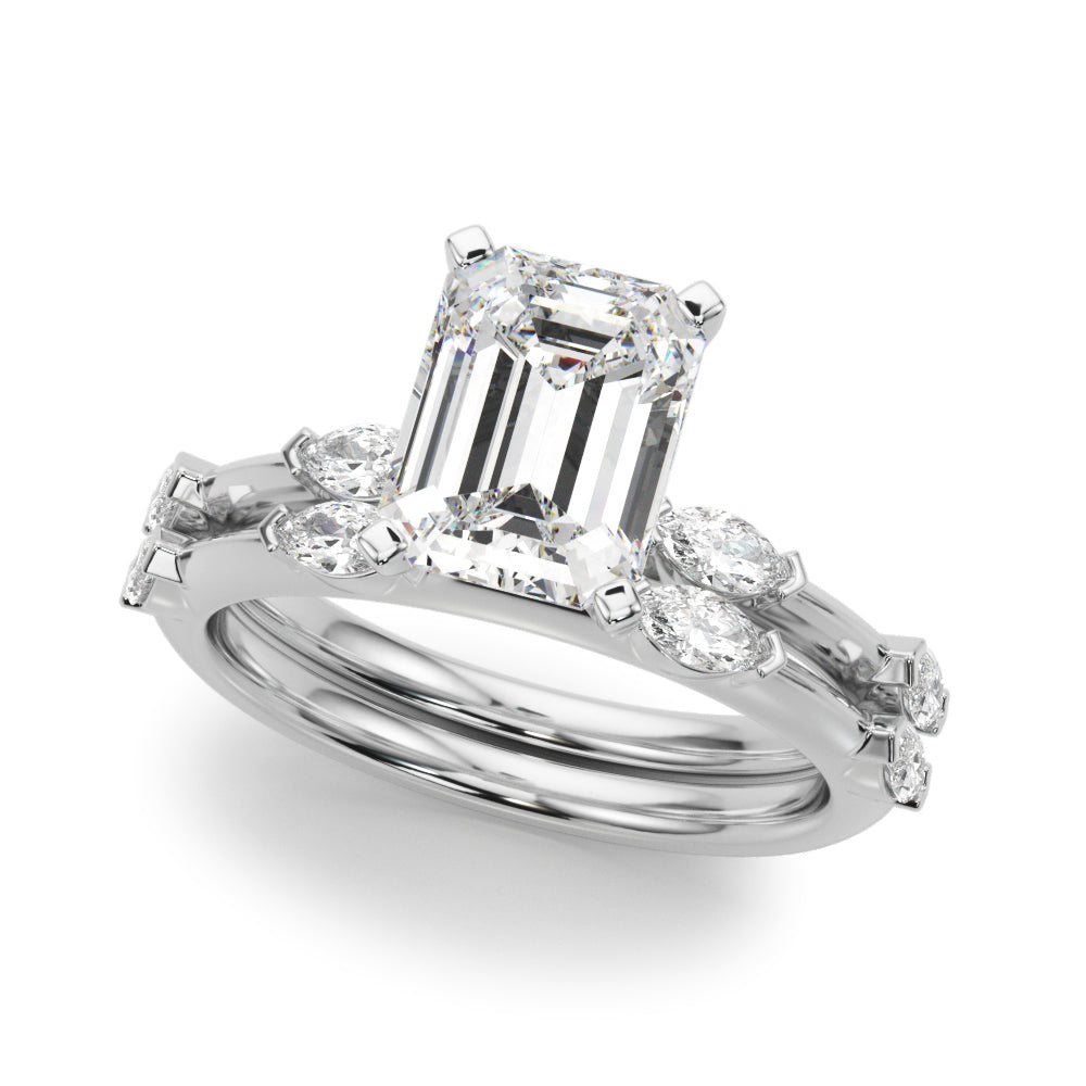 Sculpted Sidestone Marquise Diamond Engagement Ring — 9K/18K Gold & Platinum