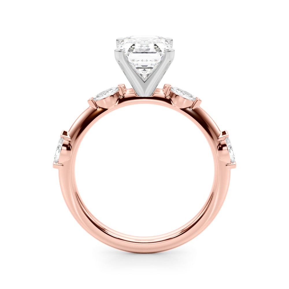 Sculpted Sidestone Marquise Diamond Engagement Ring — 9K/18K Gold & Platinum