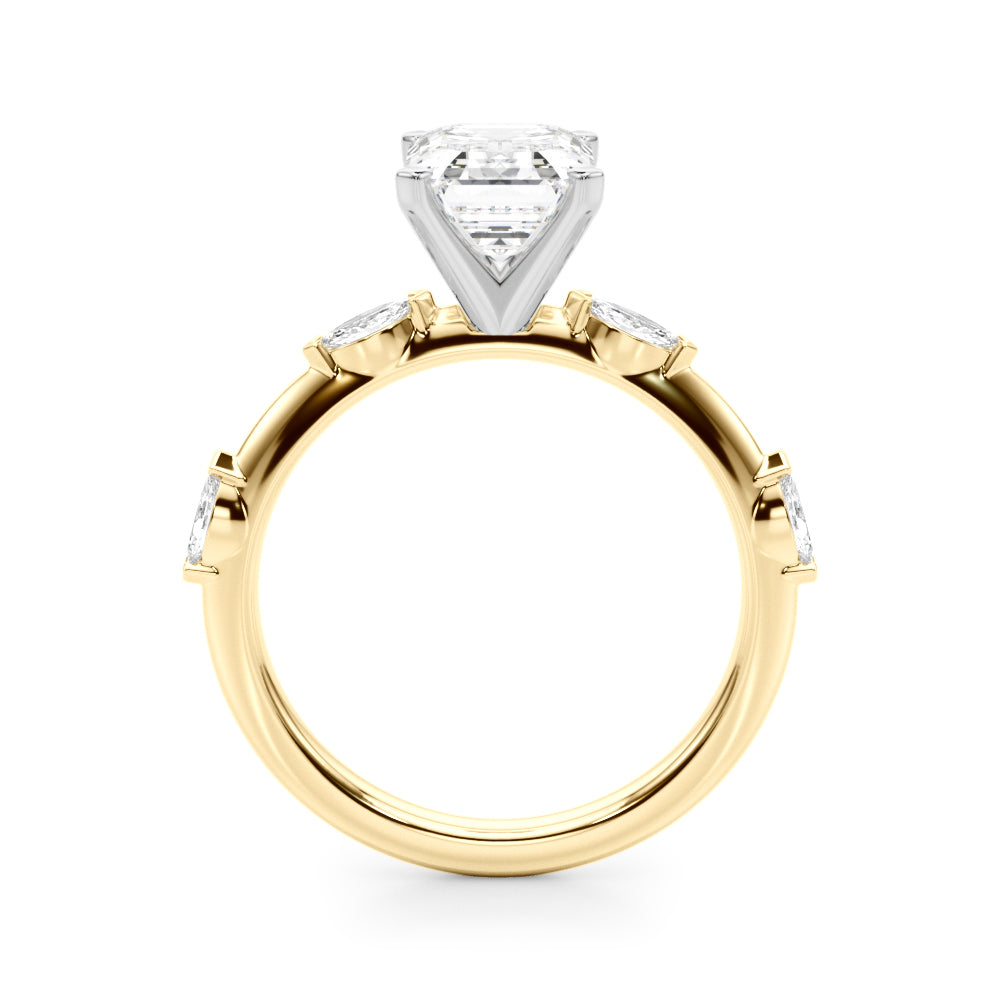 Sculpted Sidestone Marquise Diamond Engagement Ring — 9K/18K Gold & Platinum