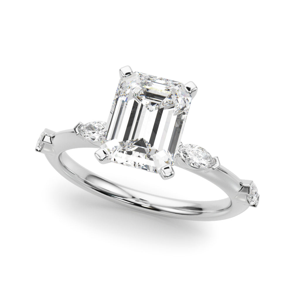 Sculpted Sidestone Marquise Diamond Engagement Ring — 9K/18K Gold & Platinum