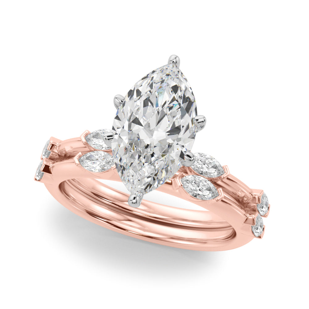 Sculpted Sidestone Marquise Diamond Engagement Ring — 9K/18K Gold & Platinum