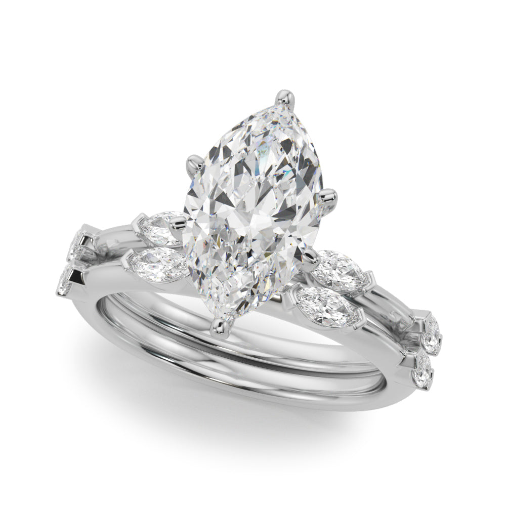 Sculpted Sidestone Marquise Diamond Engagement Ring — 9K/18K Gold & Platinum