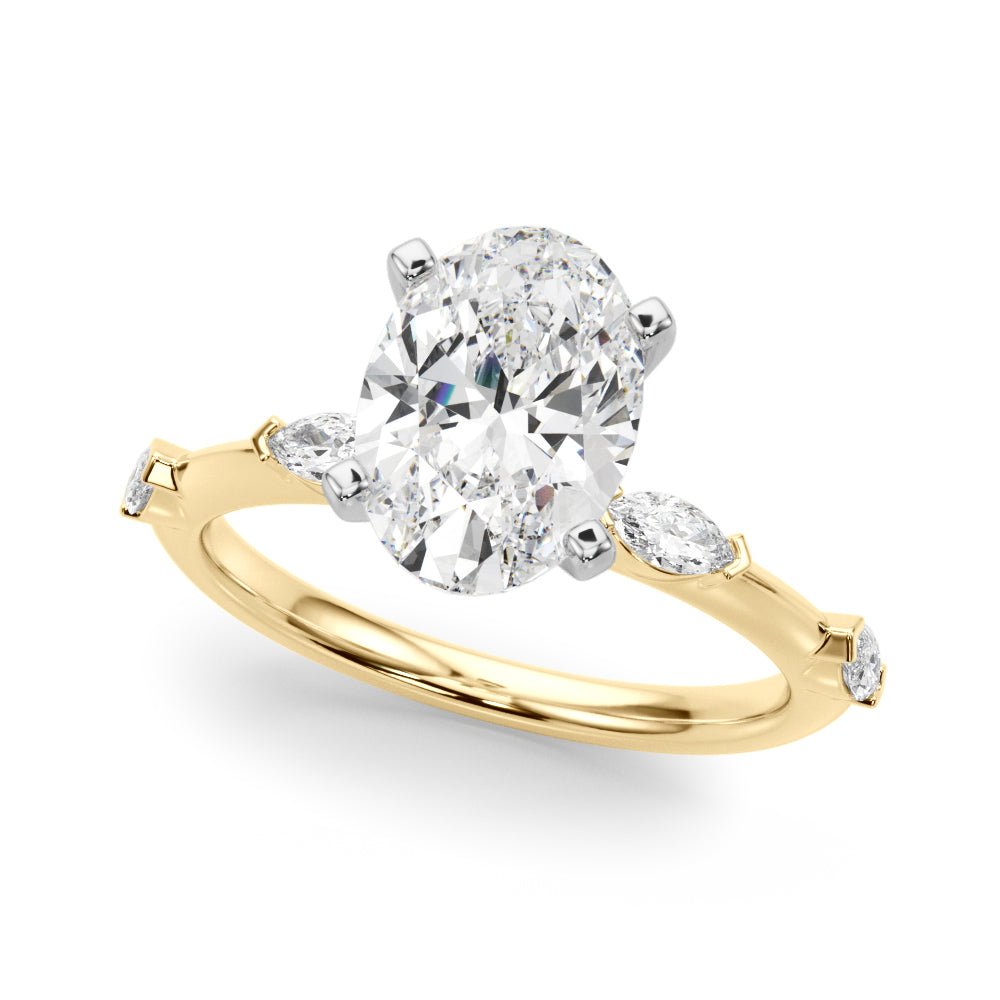 Sculpted Sidestone Marquise Diamond Engagement Ring — 9K/18K Gold & Platinum