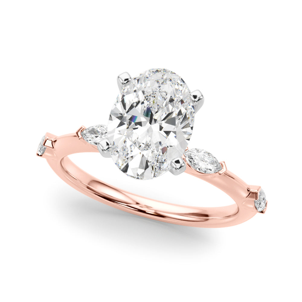 Sculpted Sidestone Marquise Diamond Engagement Ring — 9K/18K Gold & Platinum