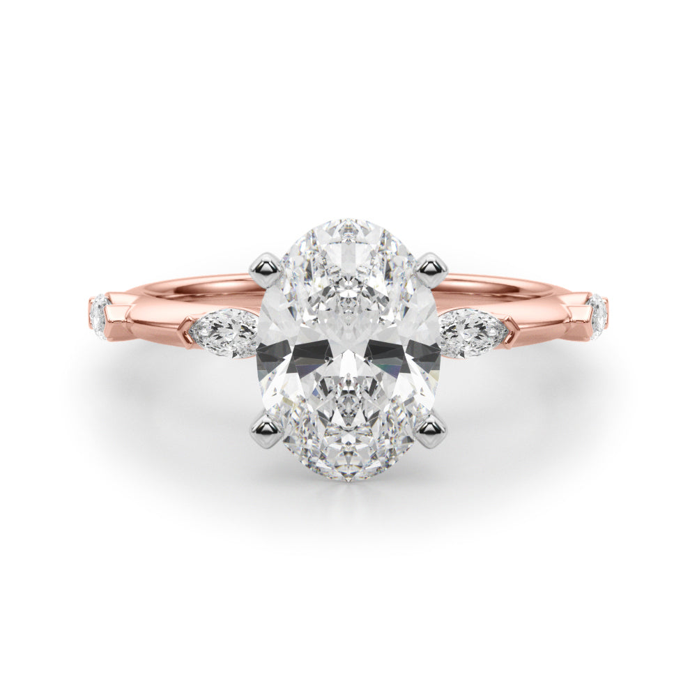 Sculpted Sidestone Marquise Diamond Engagement Ring — 9K/18K Gold & Platinum