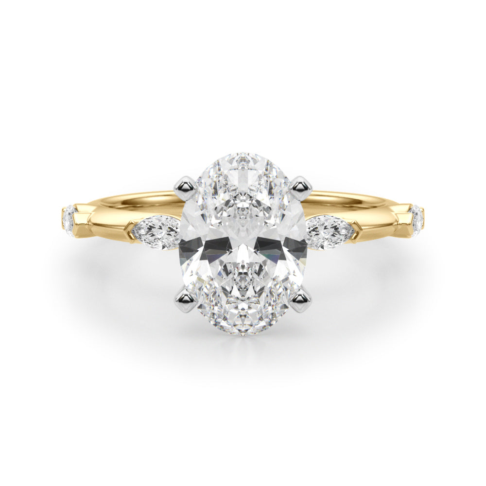 Sculpted Sidestone Marquise Diamond Engagement Ring — 9K/18K Gold & Platinum