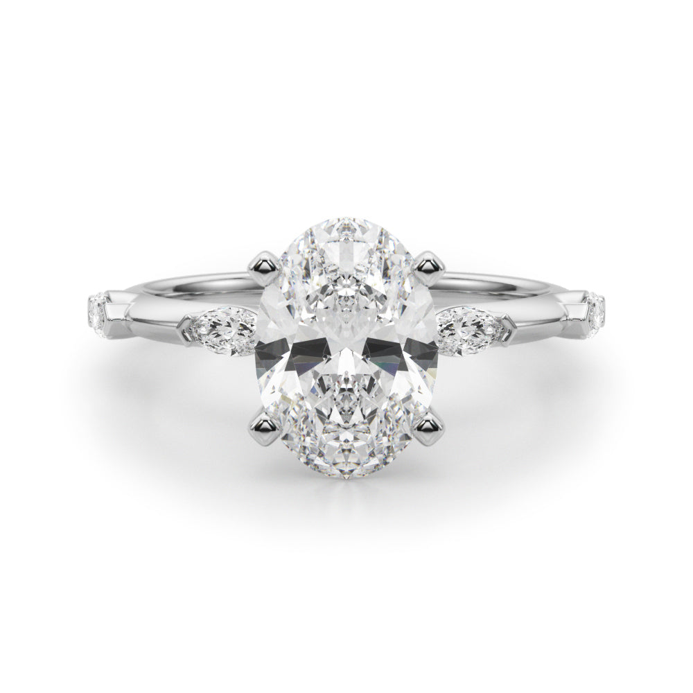 Sculpted Sidestone Marquise Diamond Engagement Ring — 9K/18K Gold & Platinum