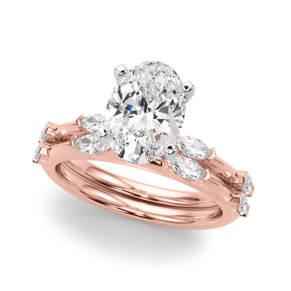 Sculpted Sidestone Marquise Diamond Engagement Ring — 9K/18K Gold & Platinum