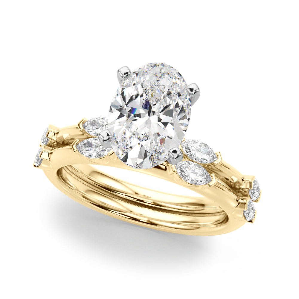 Sculpted Sidestone Marquise Diamond Engagement Ring — 9K/18K Gold & Platinum