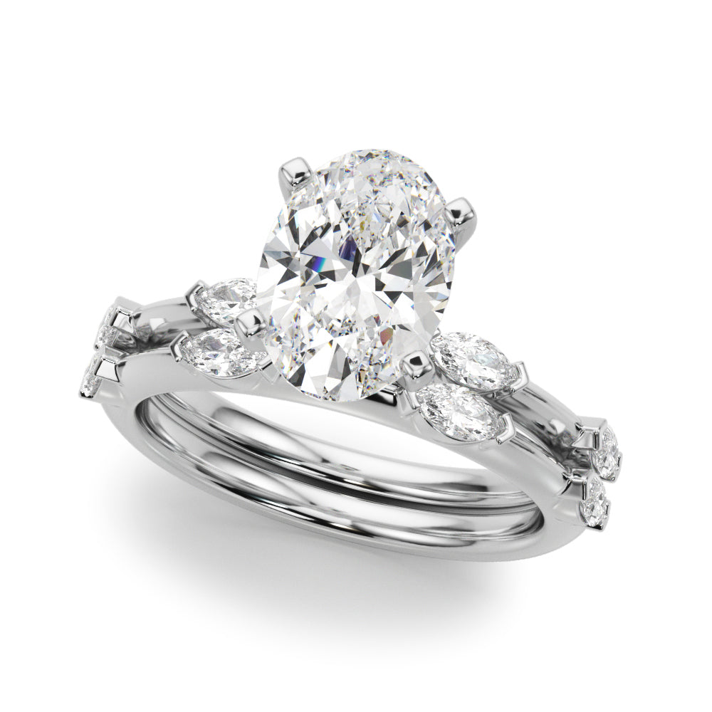 Sculpted Sidestone Marquise Diamond Engagement Ring — 9K/18K Gold & Platinum