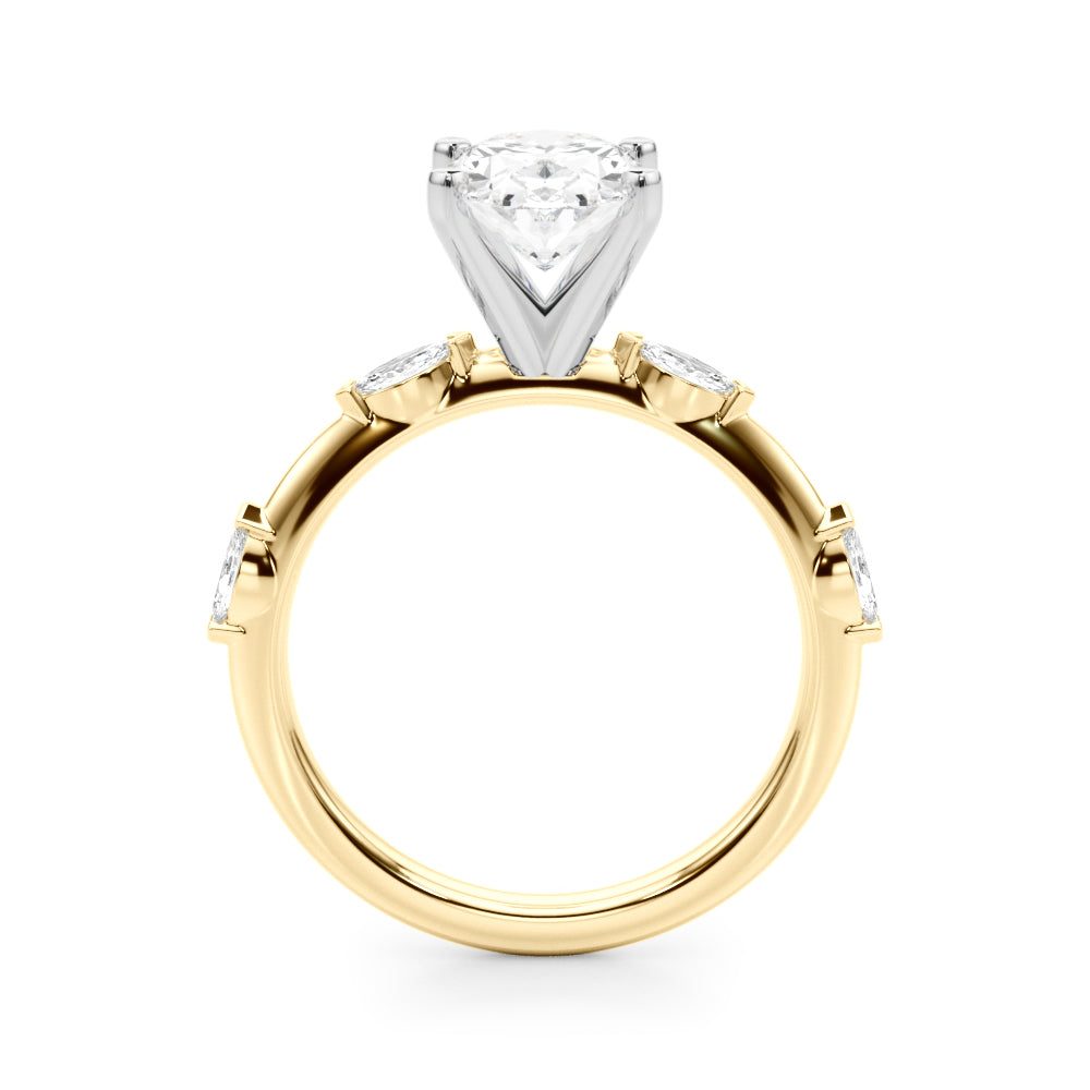 Sculpted Sidestone Marquise Diamond Engagement Ring — 9K/18K Gold & Platinum