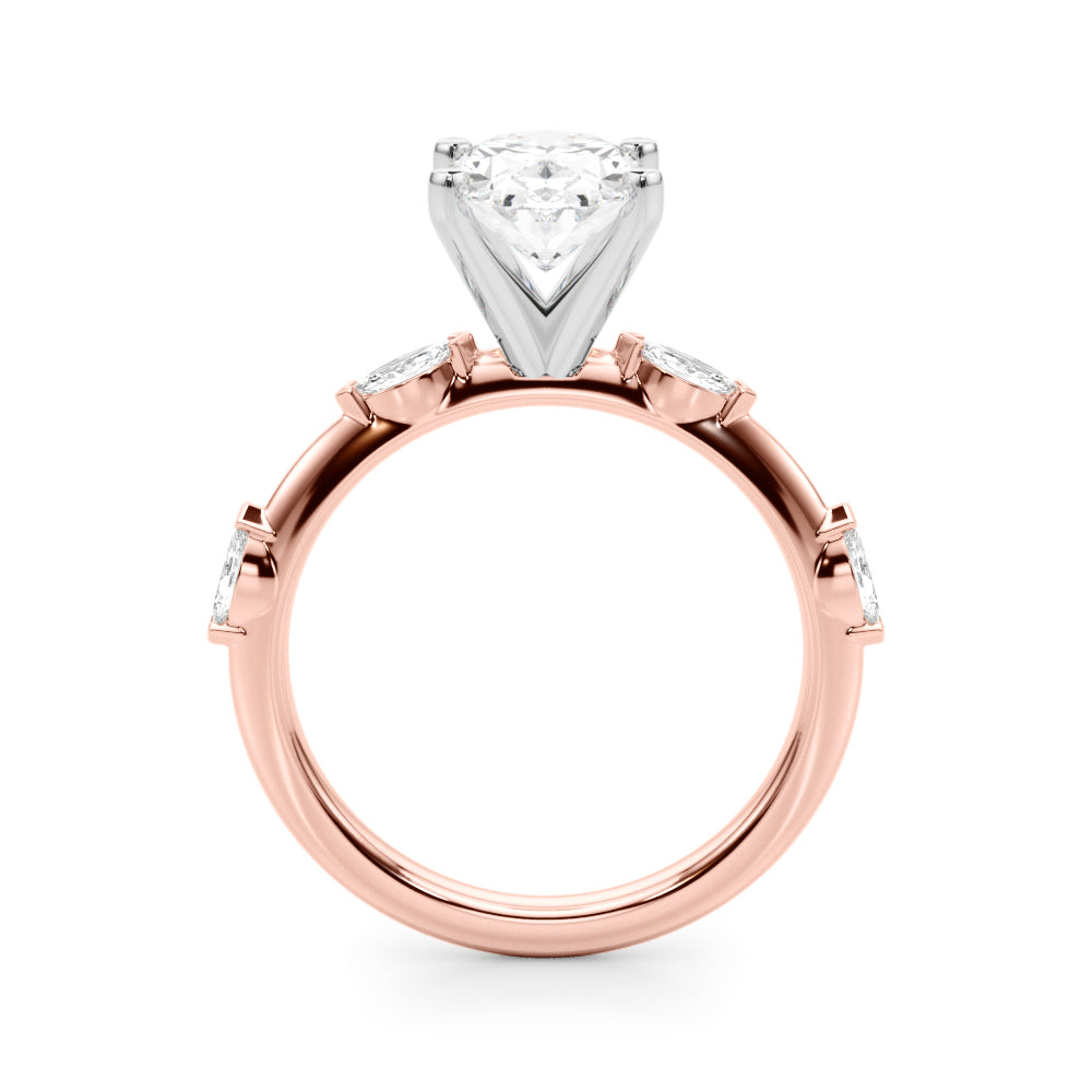 Sculpted Sidestone Marquise Diamond Engagement Ring — 9K/18K Gold & Platinum