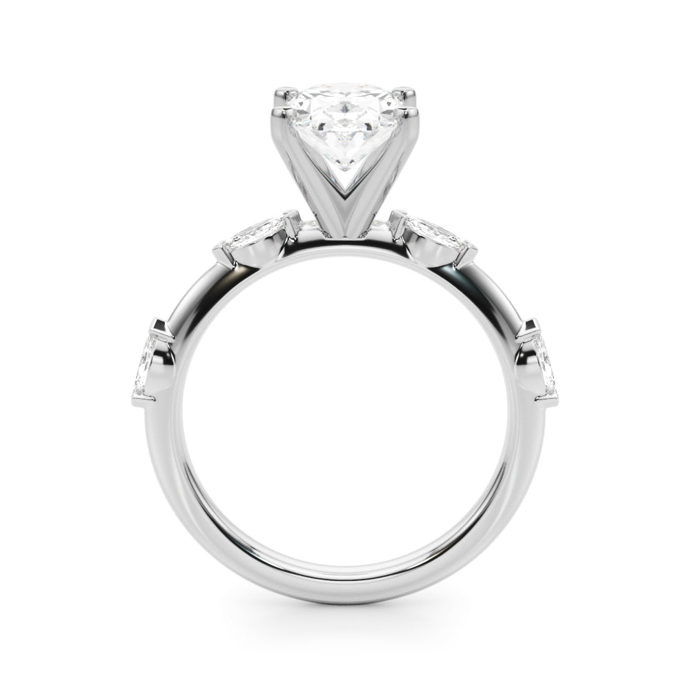 Sculpted Sidestone Marquise Diamond Engagement Ring — 9K/18K Gold & Platinum